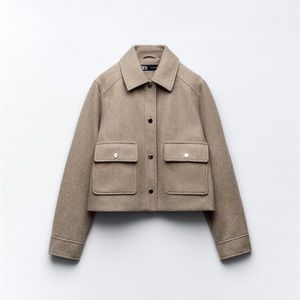 Zara Soft Cropped Jacket Taupe